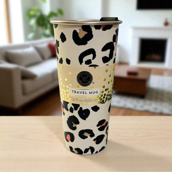 Modern Expressions Leopard Stainless Steel 17 oz Travel Coffee Tea Mug NWT - Picture 10 of 10